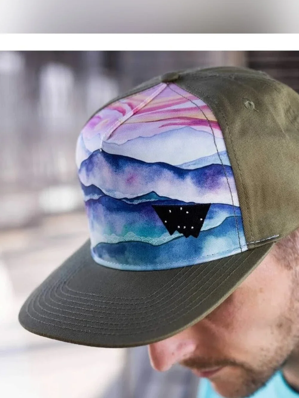 NWOT Vela Apparel Snapback Hat Adjustable Army Green Blue Ridge Mountains